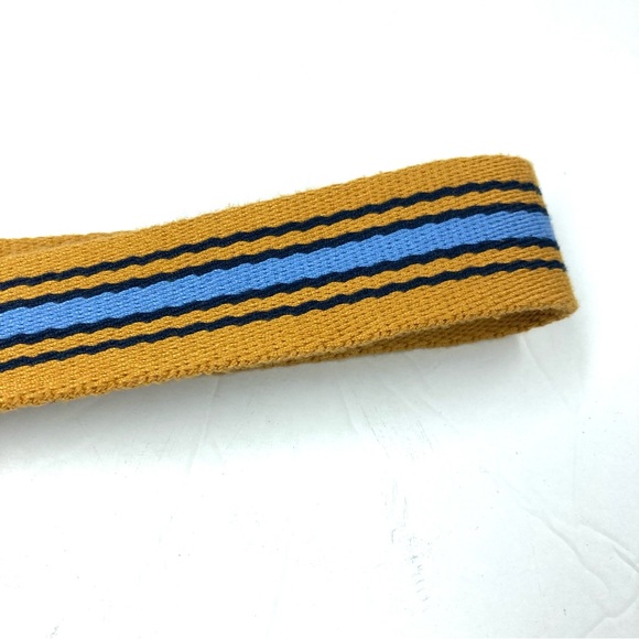 Tommy Hilfiger Canvas Ratchet Gold Buckle Belt yellow Blue Striped Ajustable - Picture 13 of 16